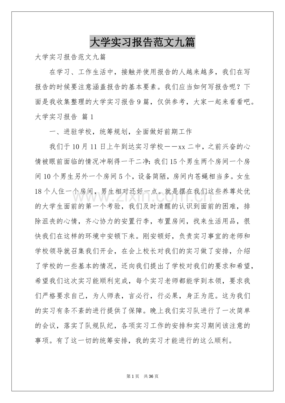 大学实习报告范本九篇.docx_第1页