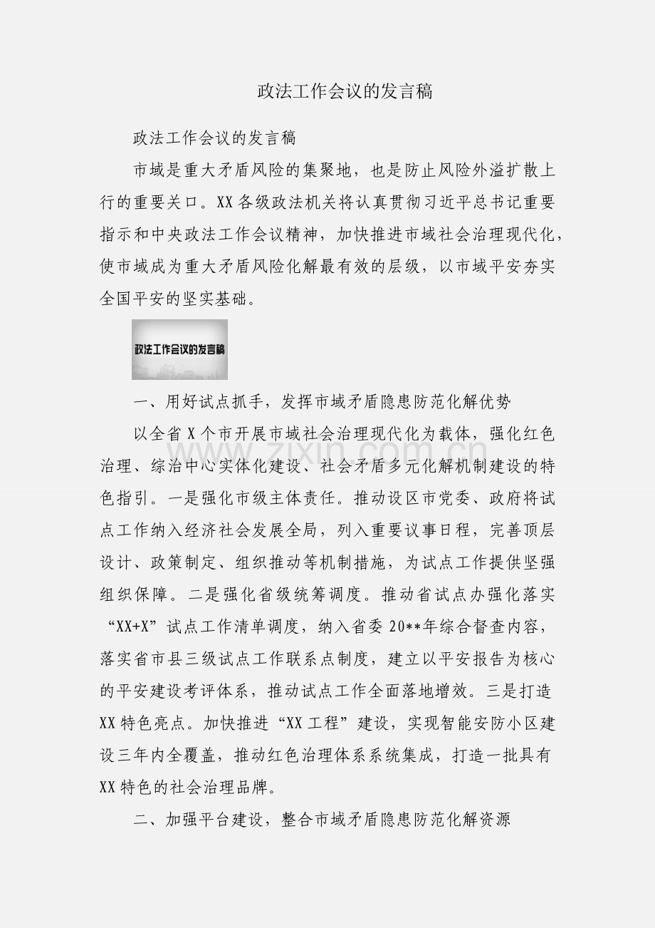 政法工作会议的发言稿.docx_第1页