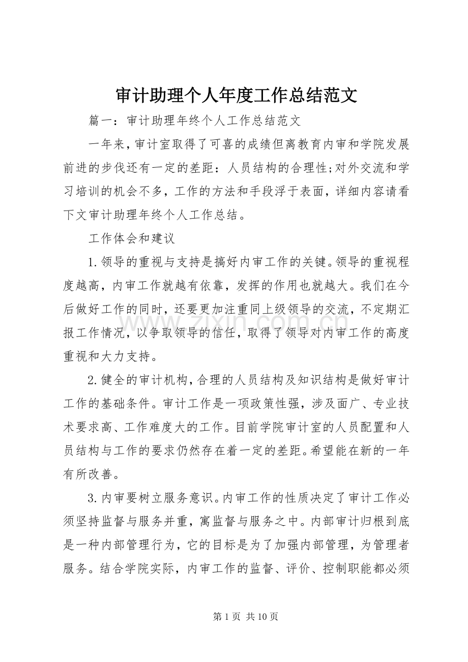 审计助理个人年度工作总结范文 .docx_第1页