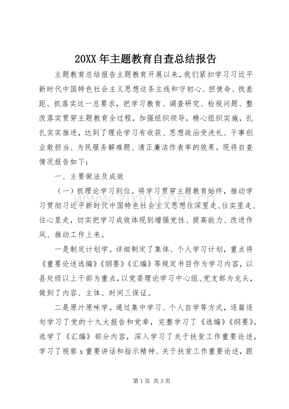 20XX年主题教育自查总结报告.docx_第1页