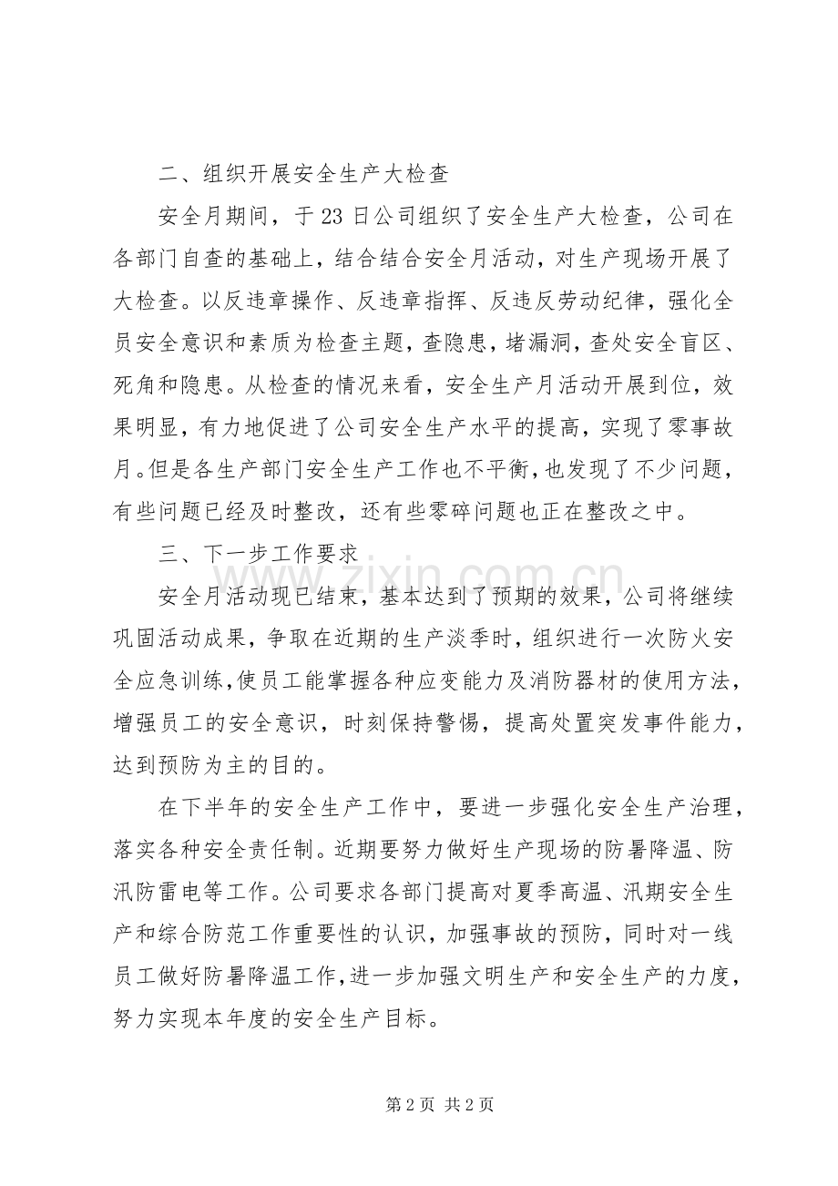 公司安全生产月活动总结 .docx_第2页