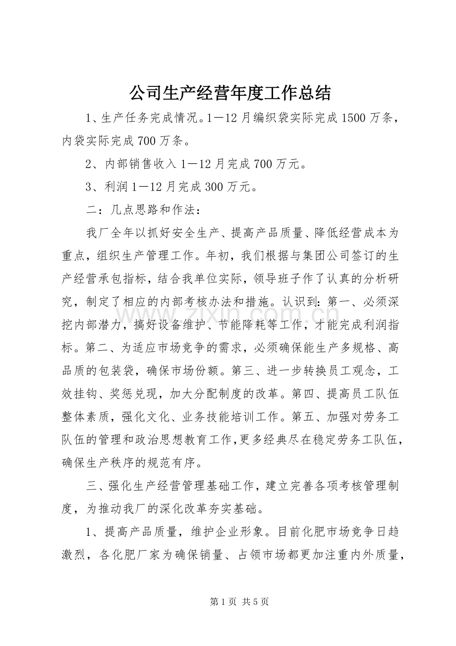 公司生产经营年度工作总结 .docx_第1页