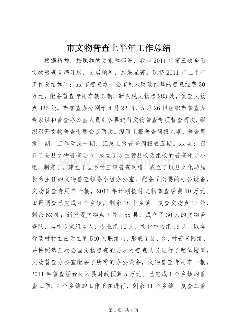 市文物普查上半年工作总结 .docx_第1页