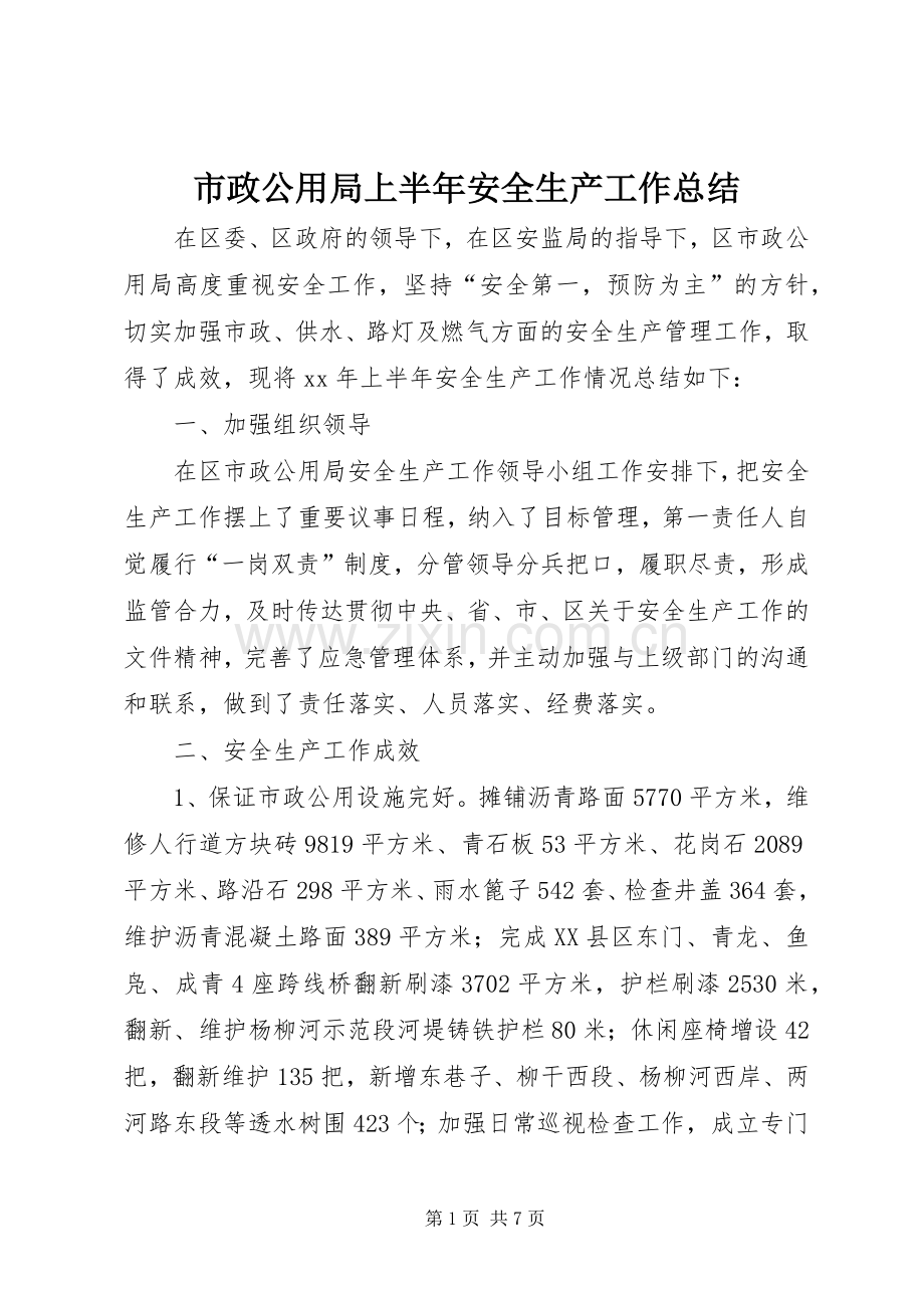 市政公用局上半年安全生产工作总结 .docx_第1页