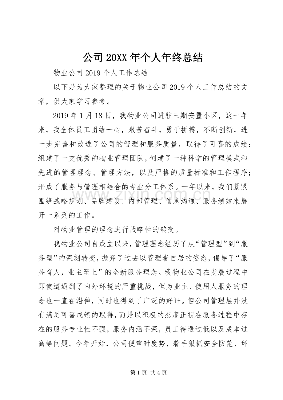 公司20XX年个人年终总结 .docx_第1页