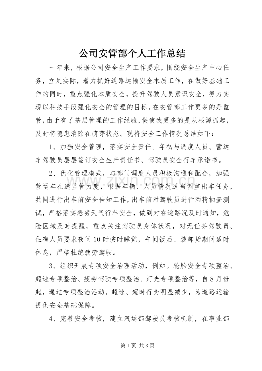 公司安管部个人工作总结 .docx_第1页