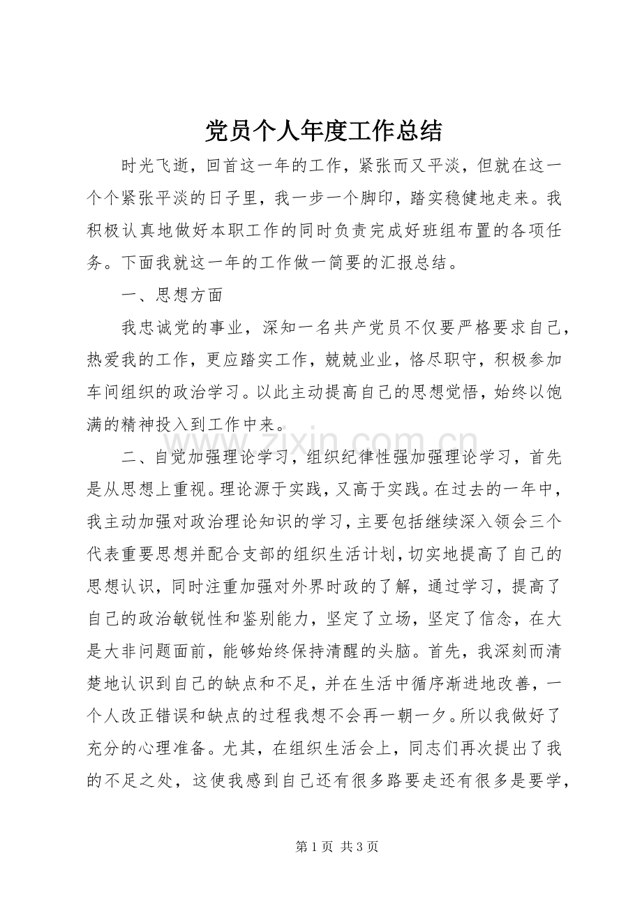 党员个人年度工作总结 .docx_第1页