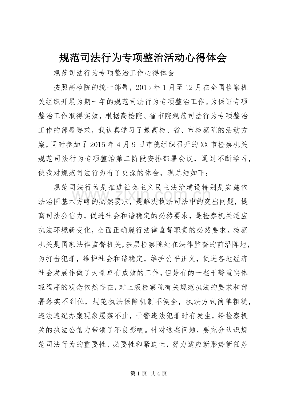 规范司法行为专项整治活动体会心得.docx_第1页