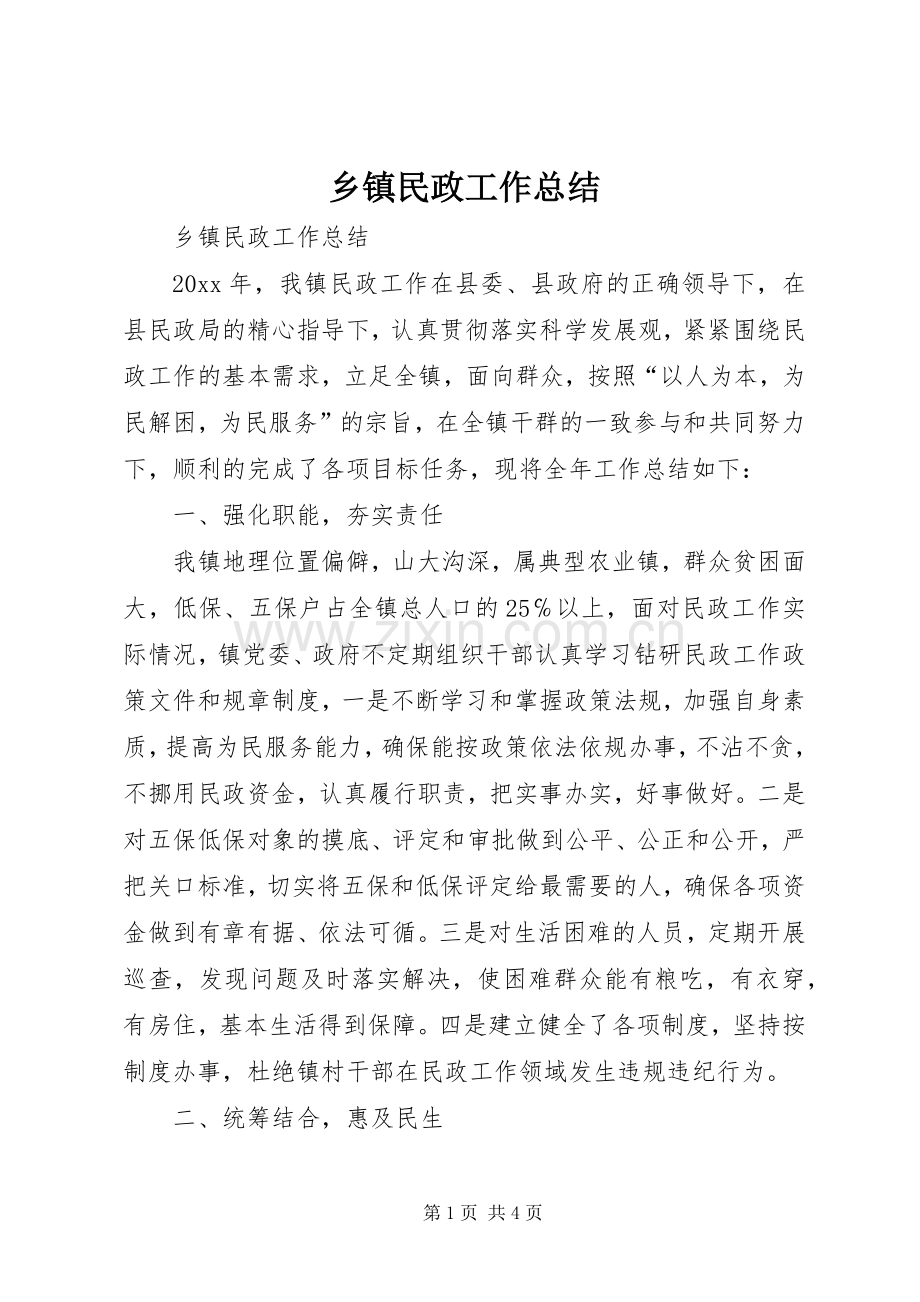 乡镇民政工作总结 .docx_第1页