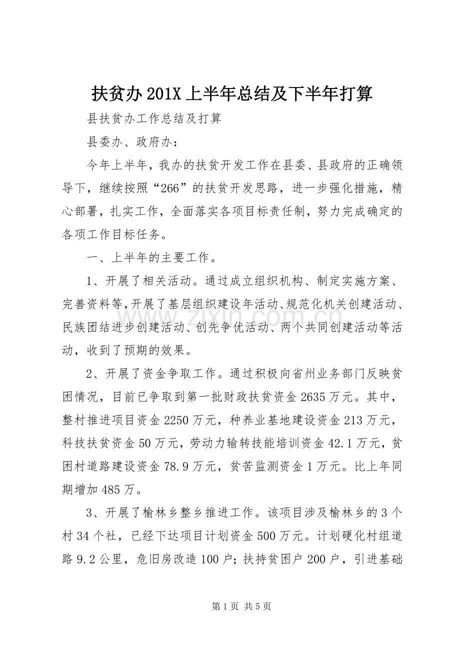 扶贫办202X上半年总结及下半年打算.docx_第1页