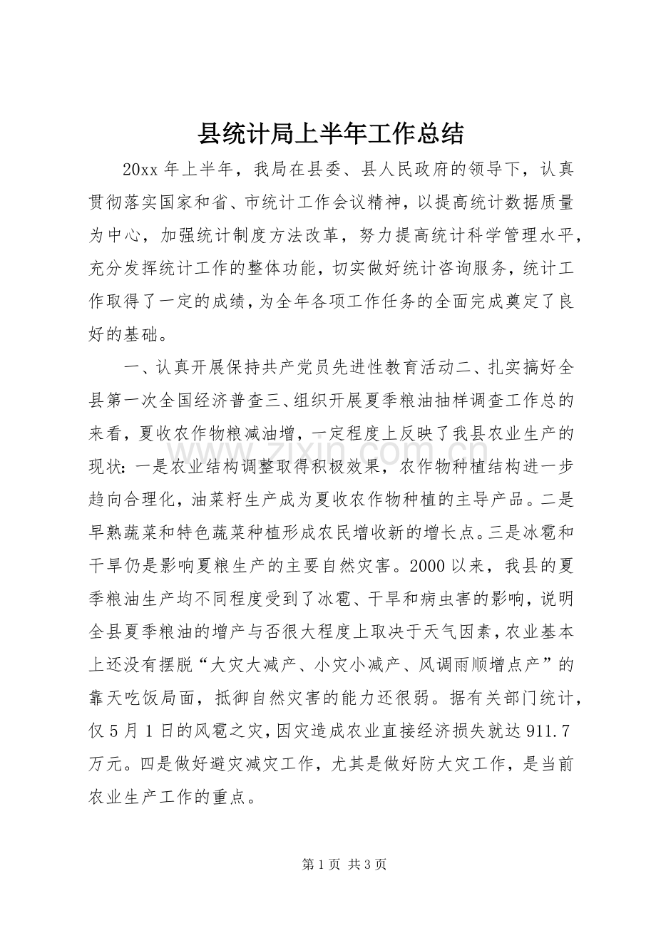 县统计局上半年工作总结 .docx_第1页