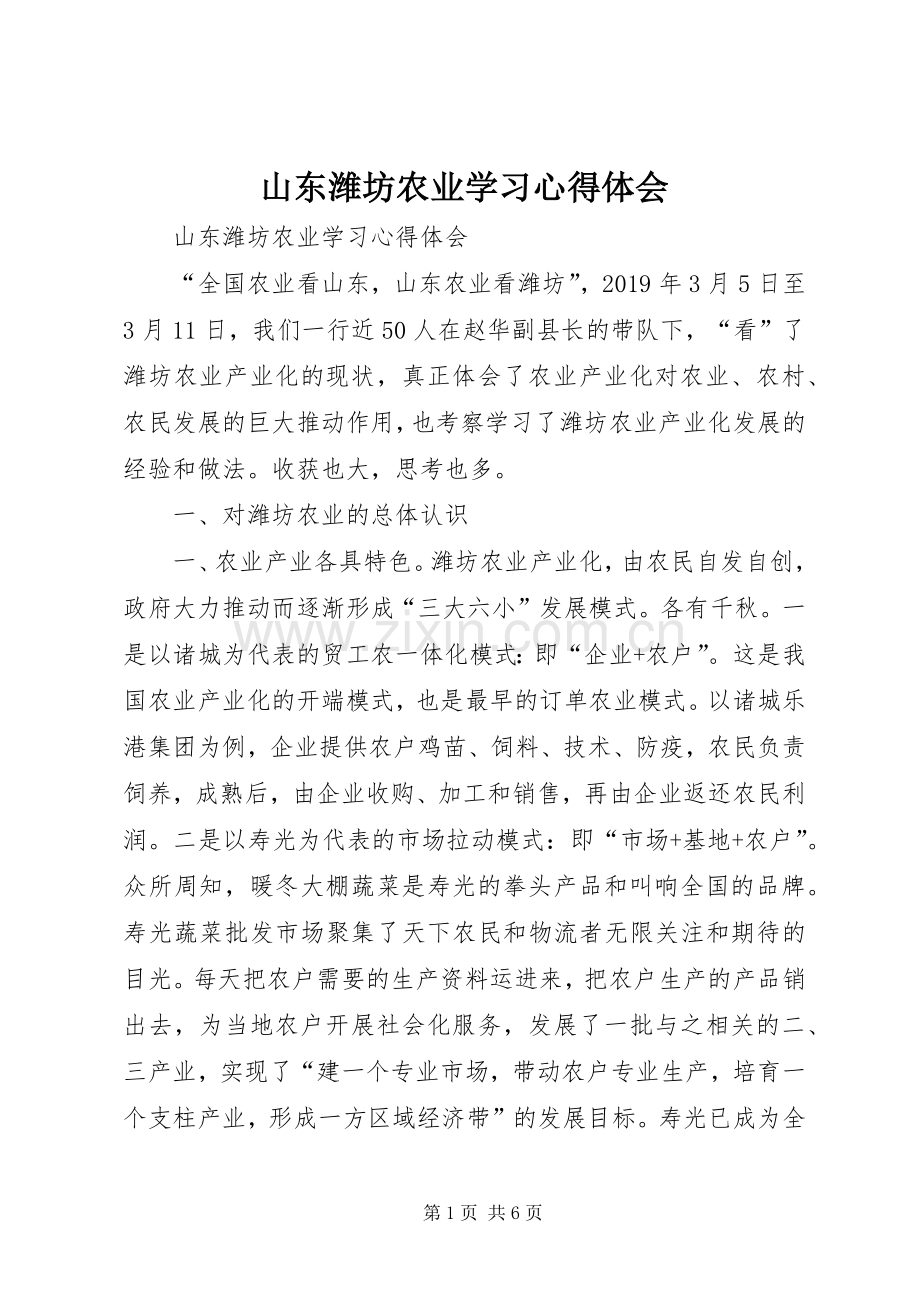 山东潍坊农业学习体会心得.docx_第1页