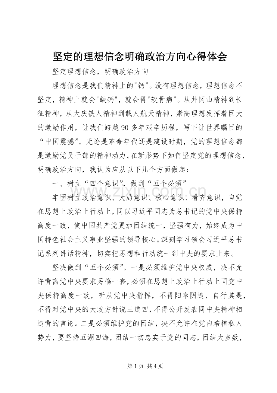 坚定的理想信念明确政治方向体会心得.docx_第1页