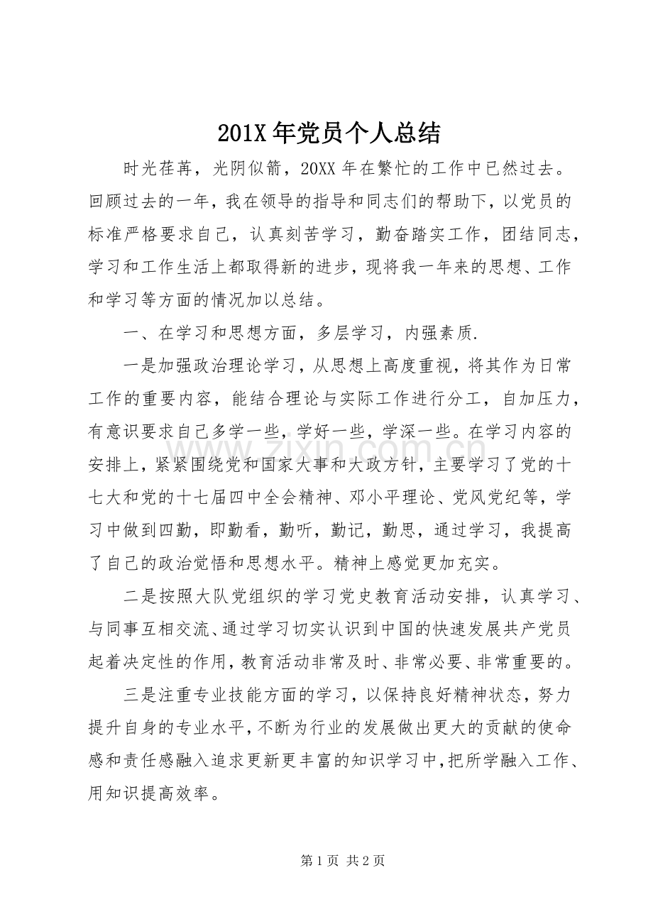 202X年党员个人总结 .docx_第1页