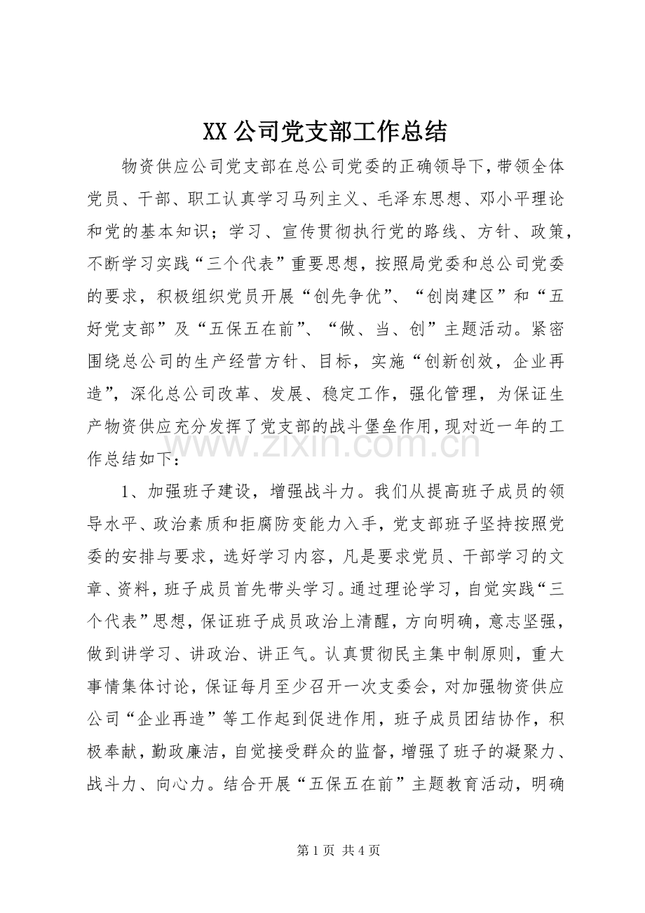 XX公司党支部工作总结 .docx_第1页