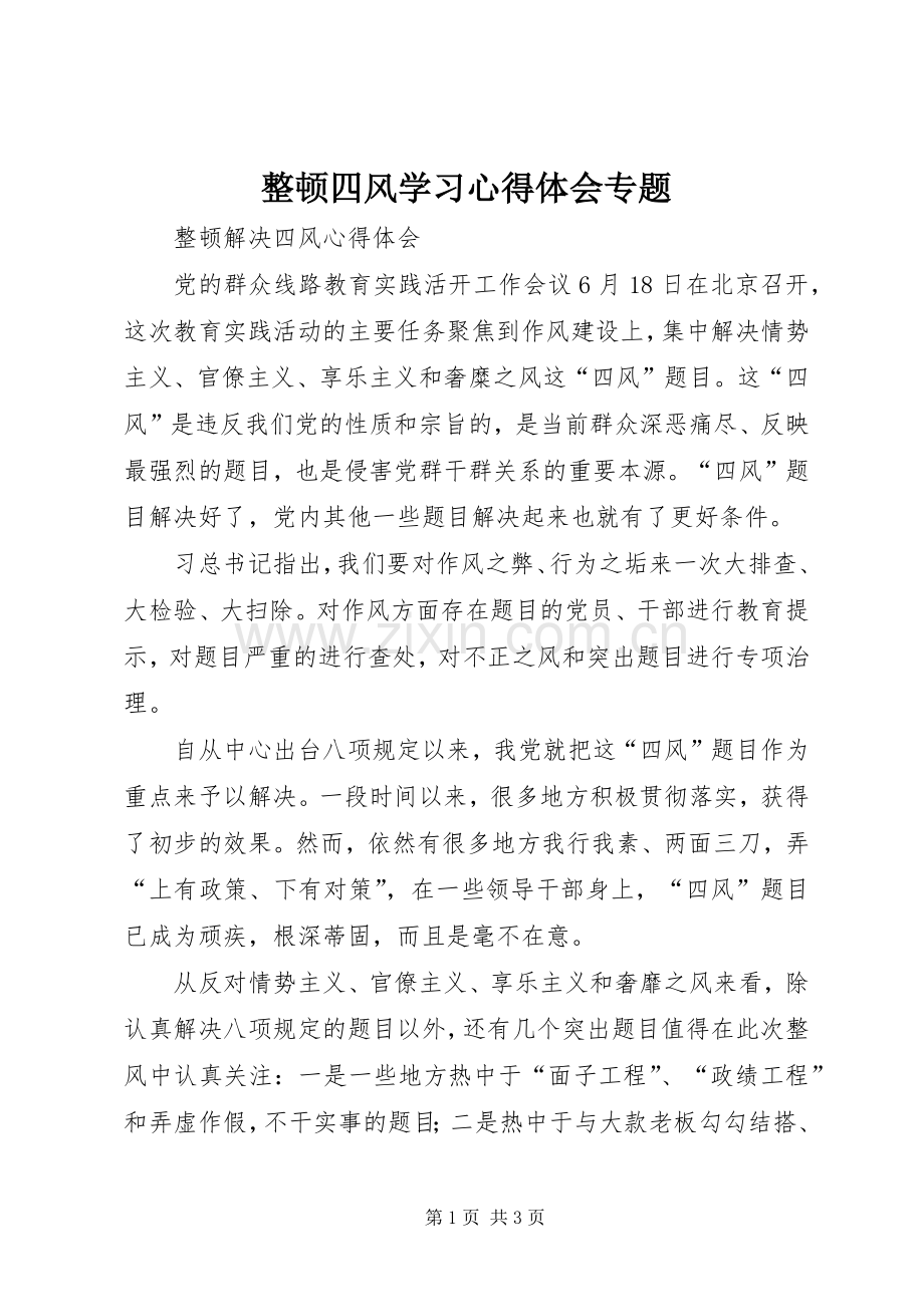 整顿四风学习体会心得专题.docx_第1页