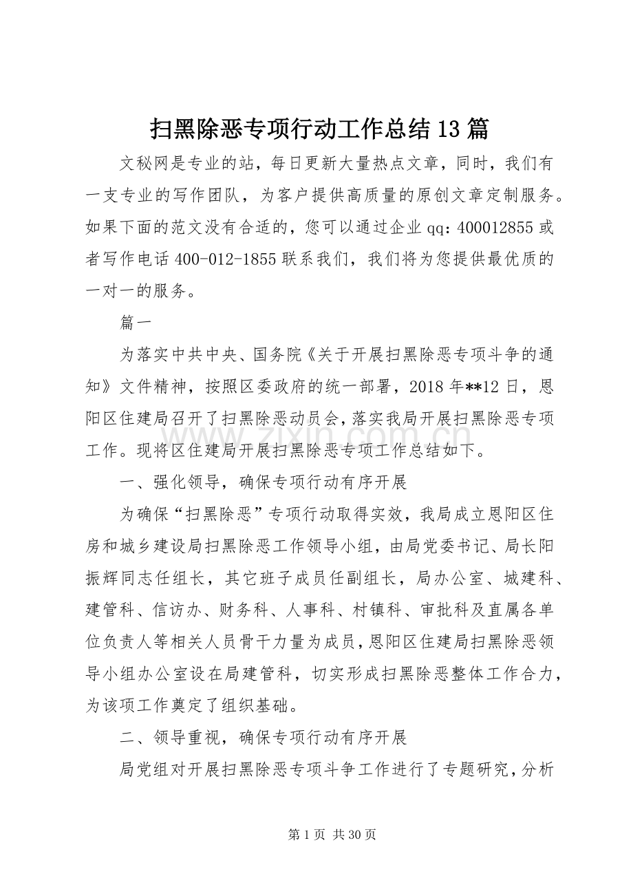 扫黑除恶专项行动工作总结13篇 .docx_第1页