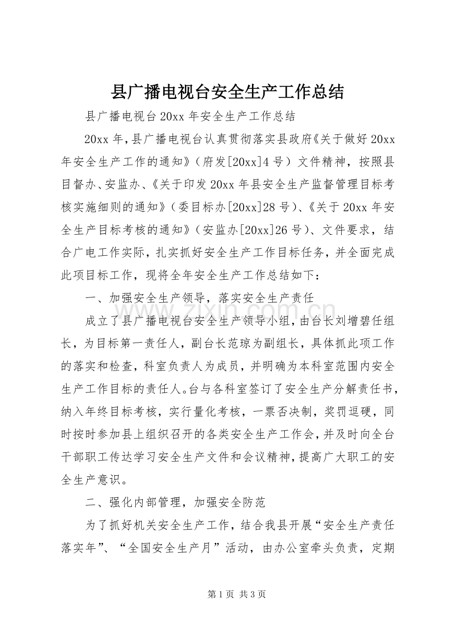 县广播电视台安全生产工作总结 .docx_第1页