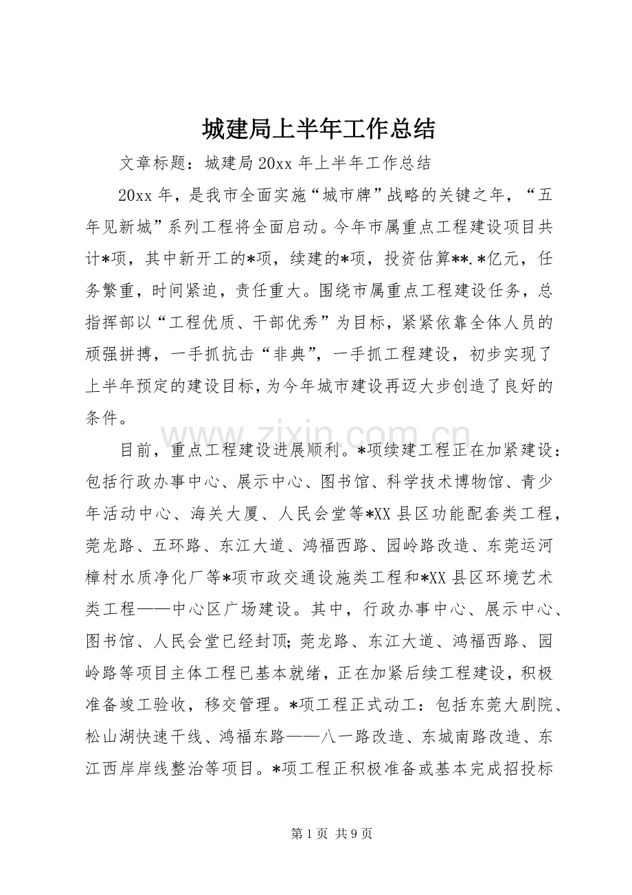 城建局上半年工作总结 .docx_第1页