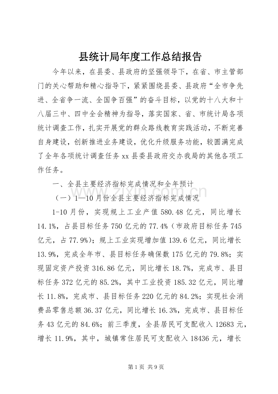 县统计局年度工作总结报告 .docx_第1页