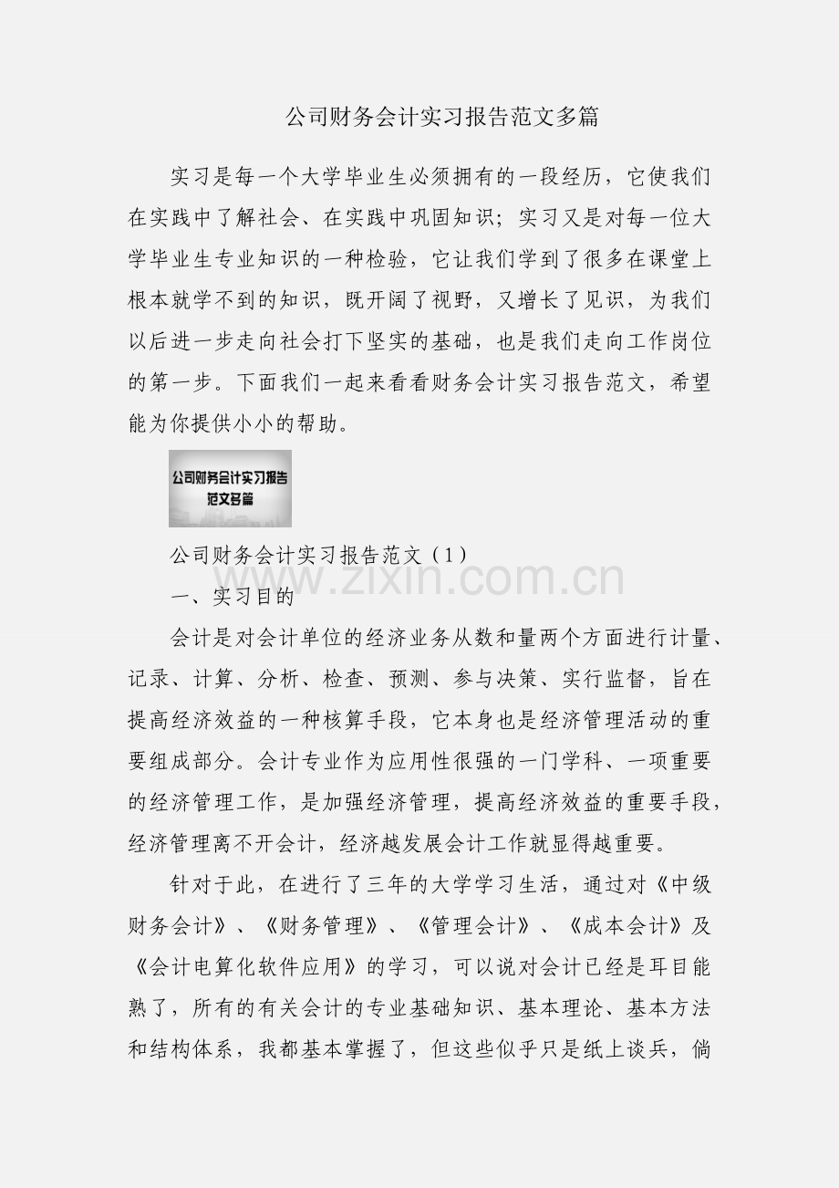 公司财务会计实习报告范文多篇.docx_第1页