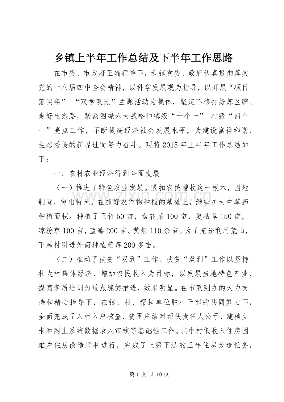 乡镇上半年工作总结及下半年工作思路 .docx_第1页