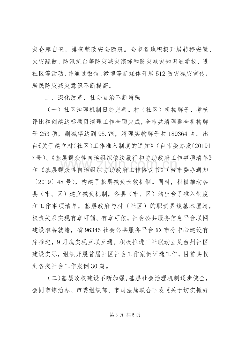 市民政局XX年上半年工作总结和下半年工作思路 .docx_第3页