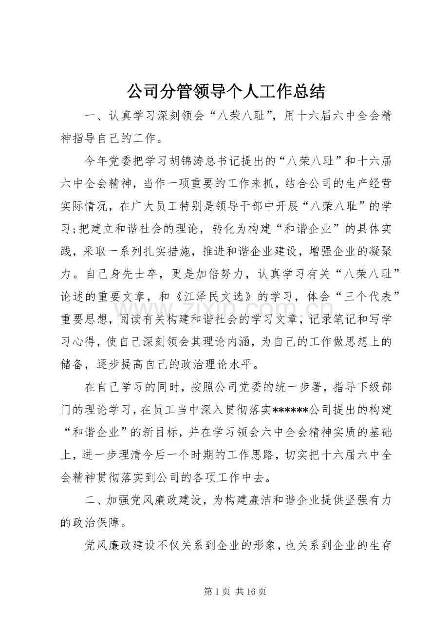 公司分管领导个人工作总结 .docx_第1页