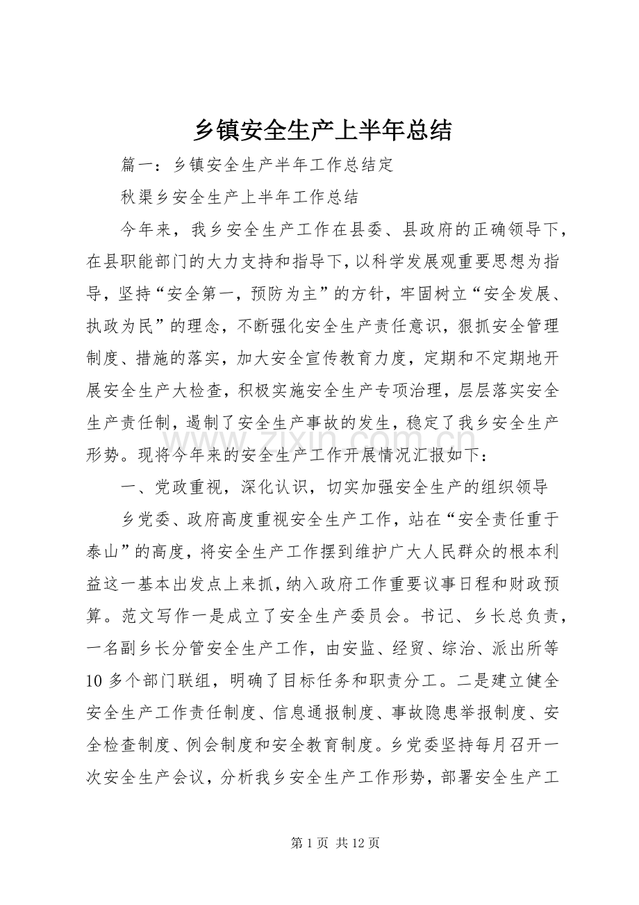 乡镇安全生产上半年总结 .docx_第1页