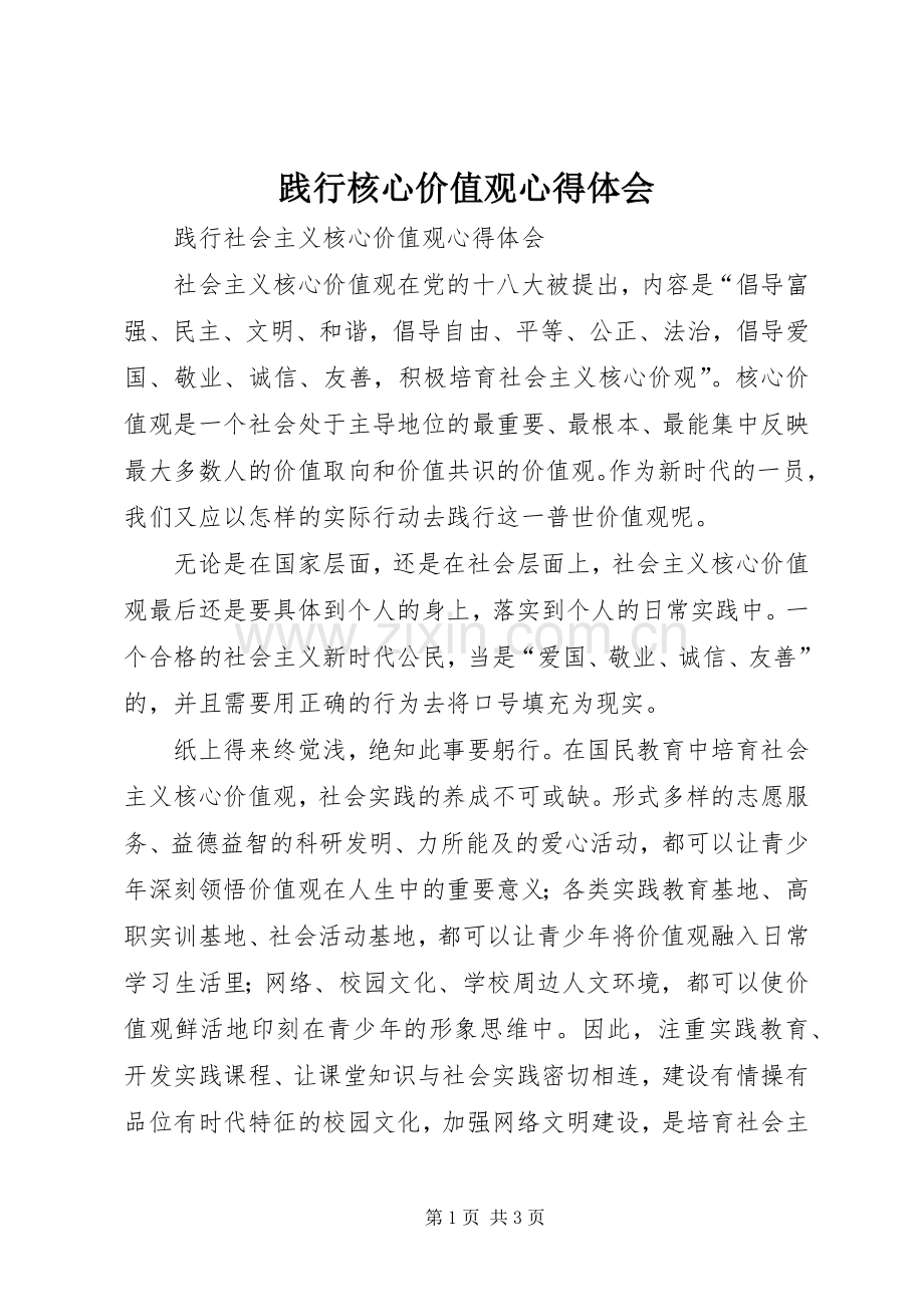 践行核心价值观体会心得.docx_第1页