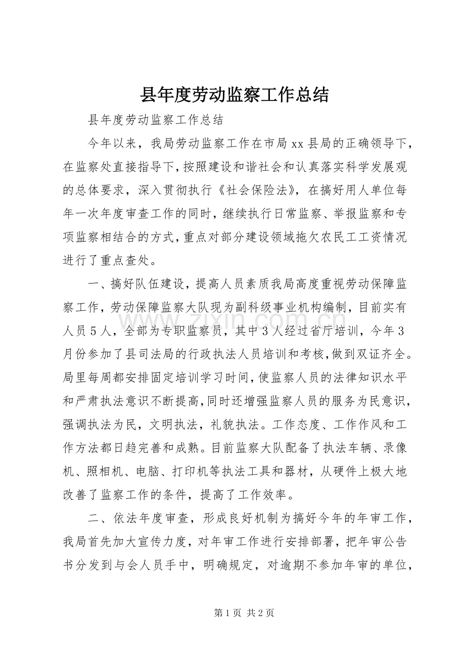 县年度劳动监察工作总结 .docx_第1页