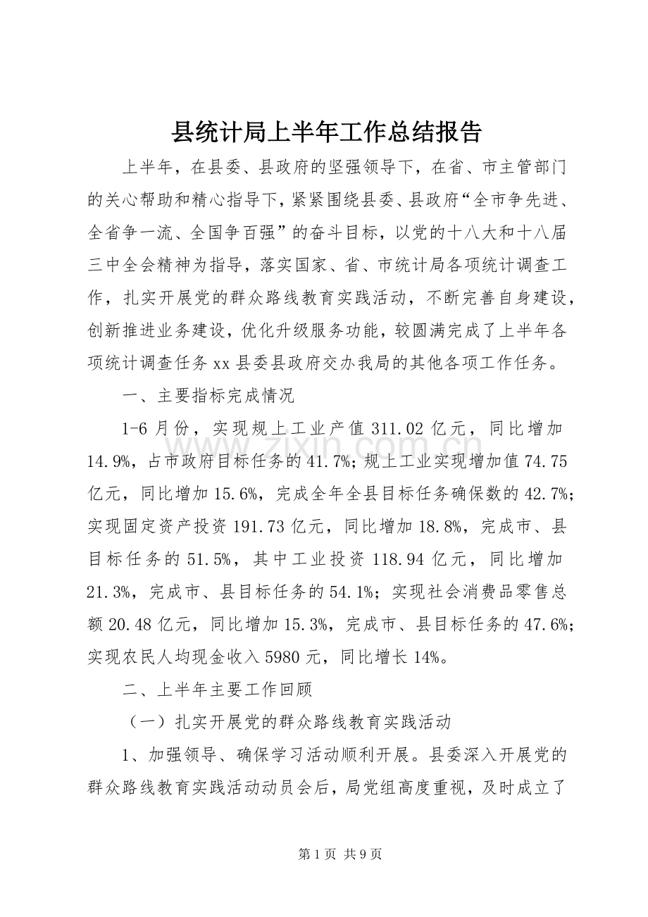 县统计局上半年工作总结报告 .docx_第1页