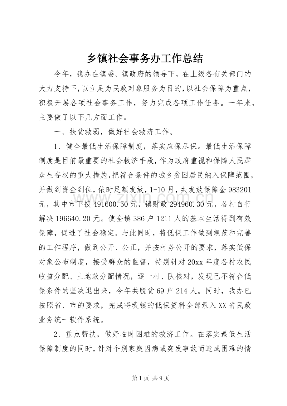 乡镇社会事务办工作总结 .docx_第1页