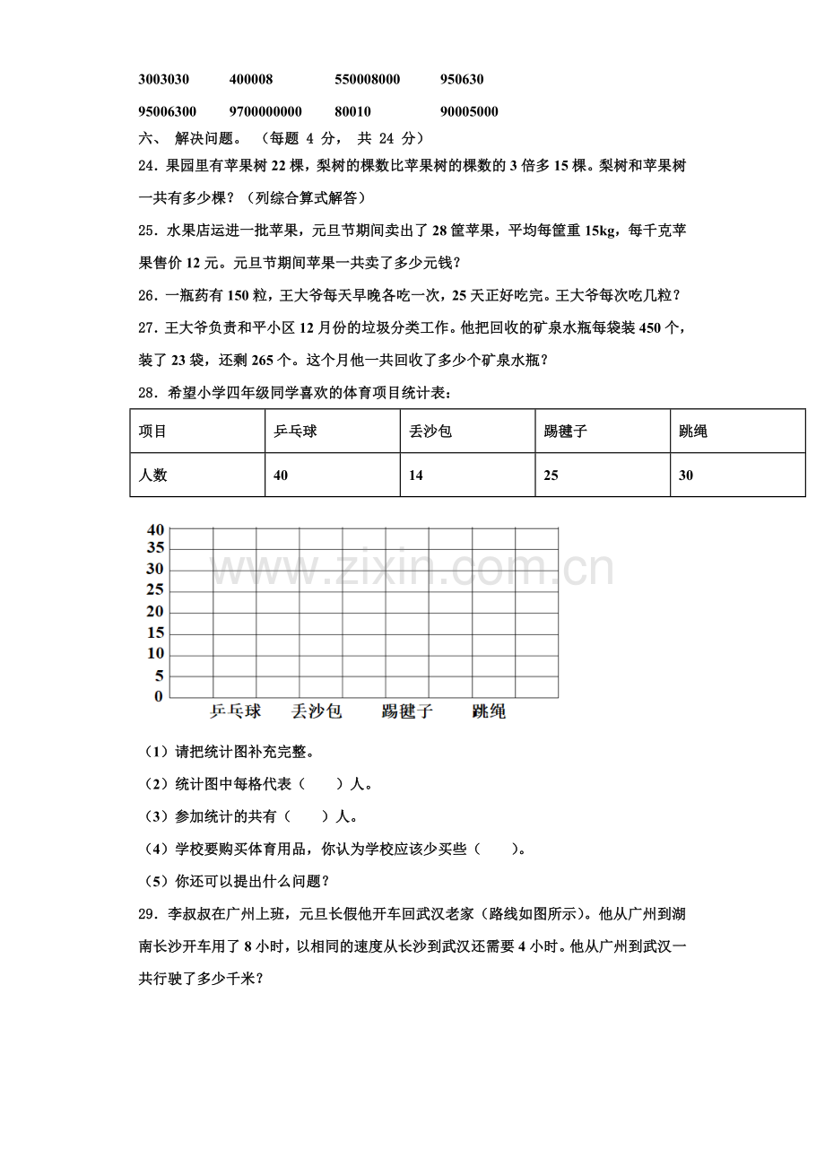 益阳市2022-2023学年数学四年级第一学期期末统考模拟试题含解析.doc_第3页