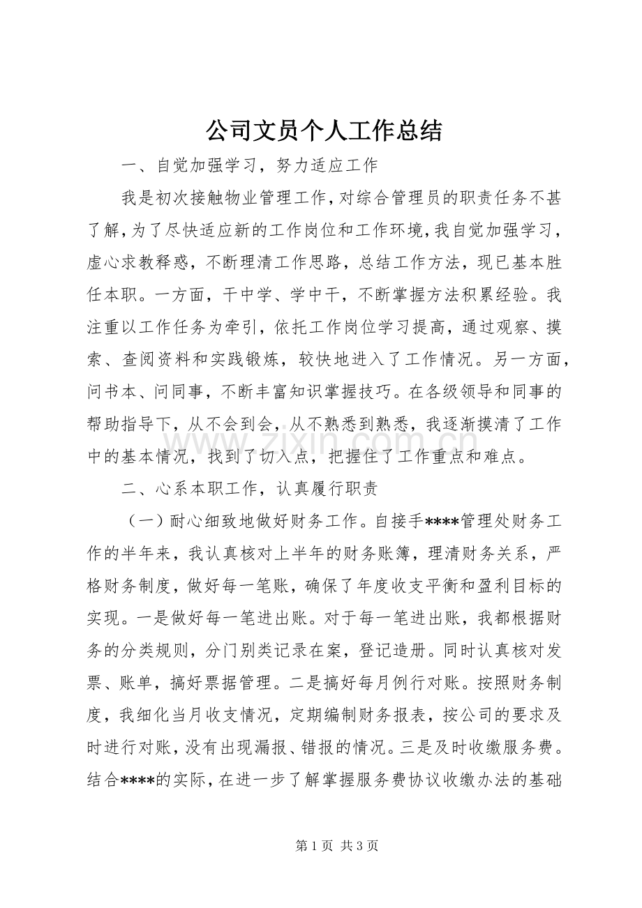 公司文员个人工作总结 .docx_第1页