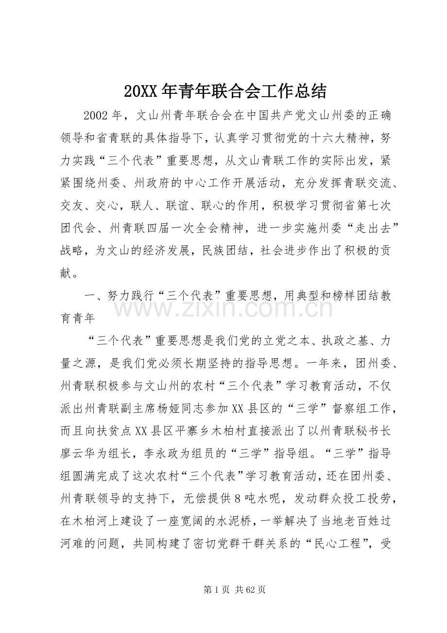 20XX年青年联合会工作总结.docx_第1页