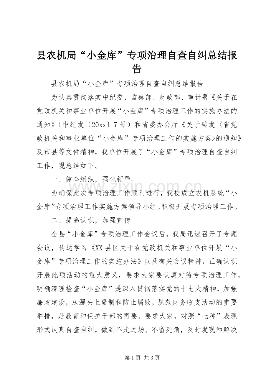 县农机局“小金库”专项治理自查自纠总结报告 .docx_第1页