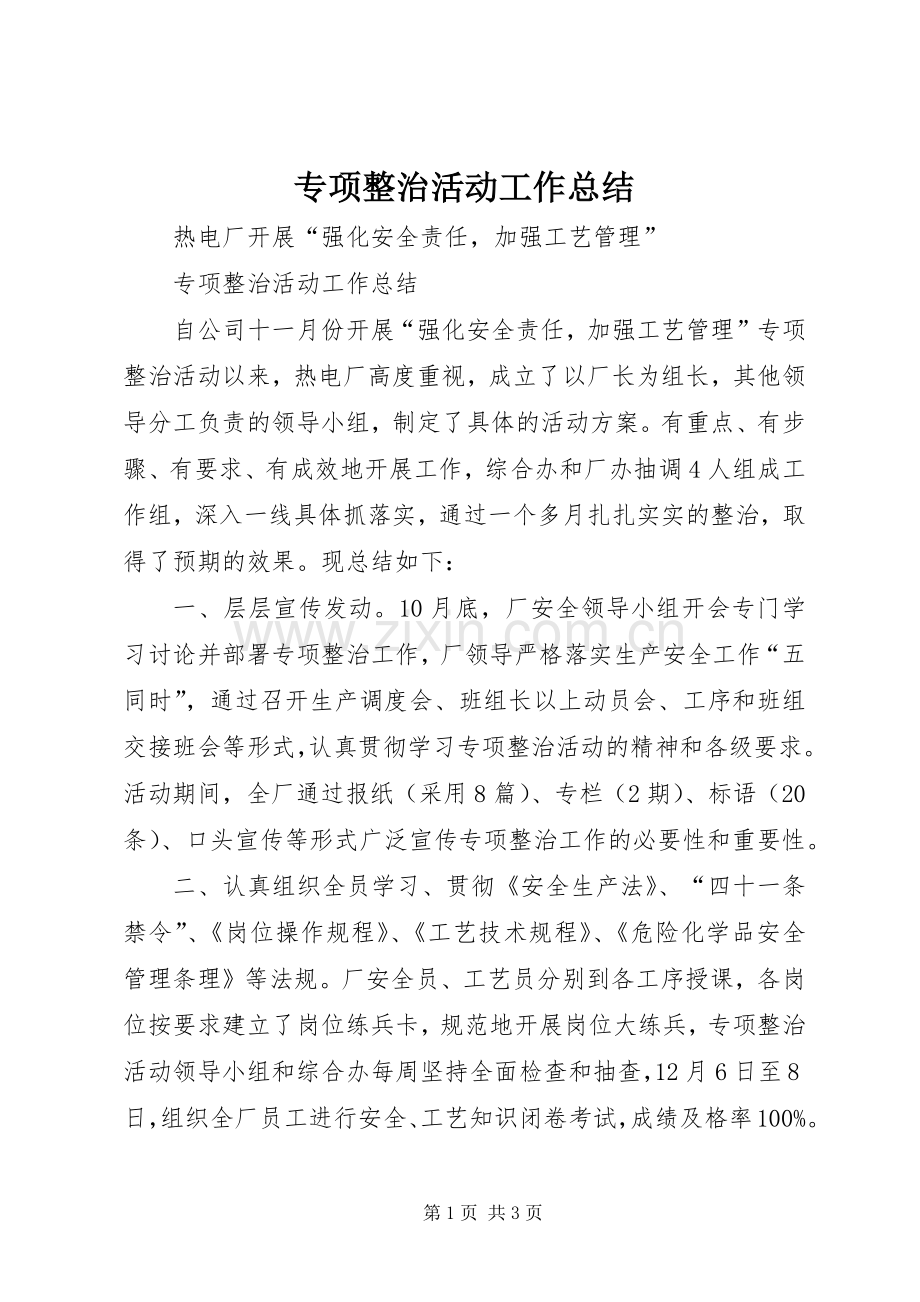 专项整治活动工作总结 .docx_第1页