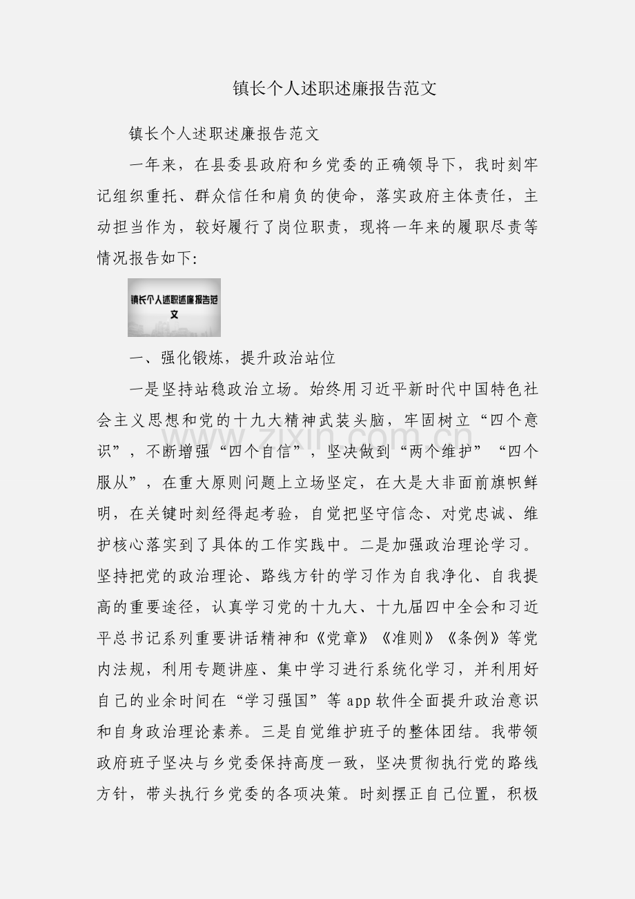 镇长个人述职述廉报告范文.docx_第1页