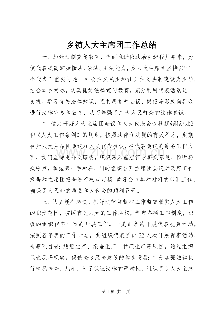 乡镇人大主席团工作总结 .docx_第1页