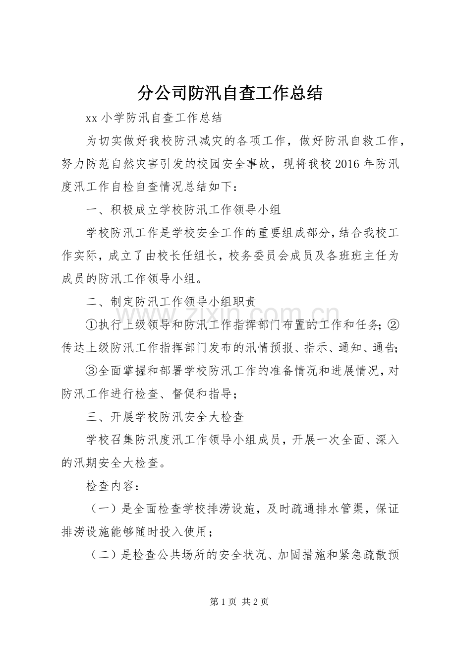 分公司防汛自查工作总结 .docx_第1页