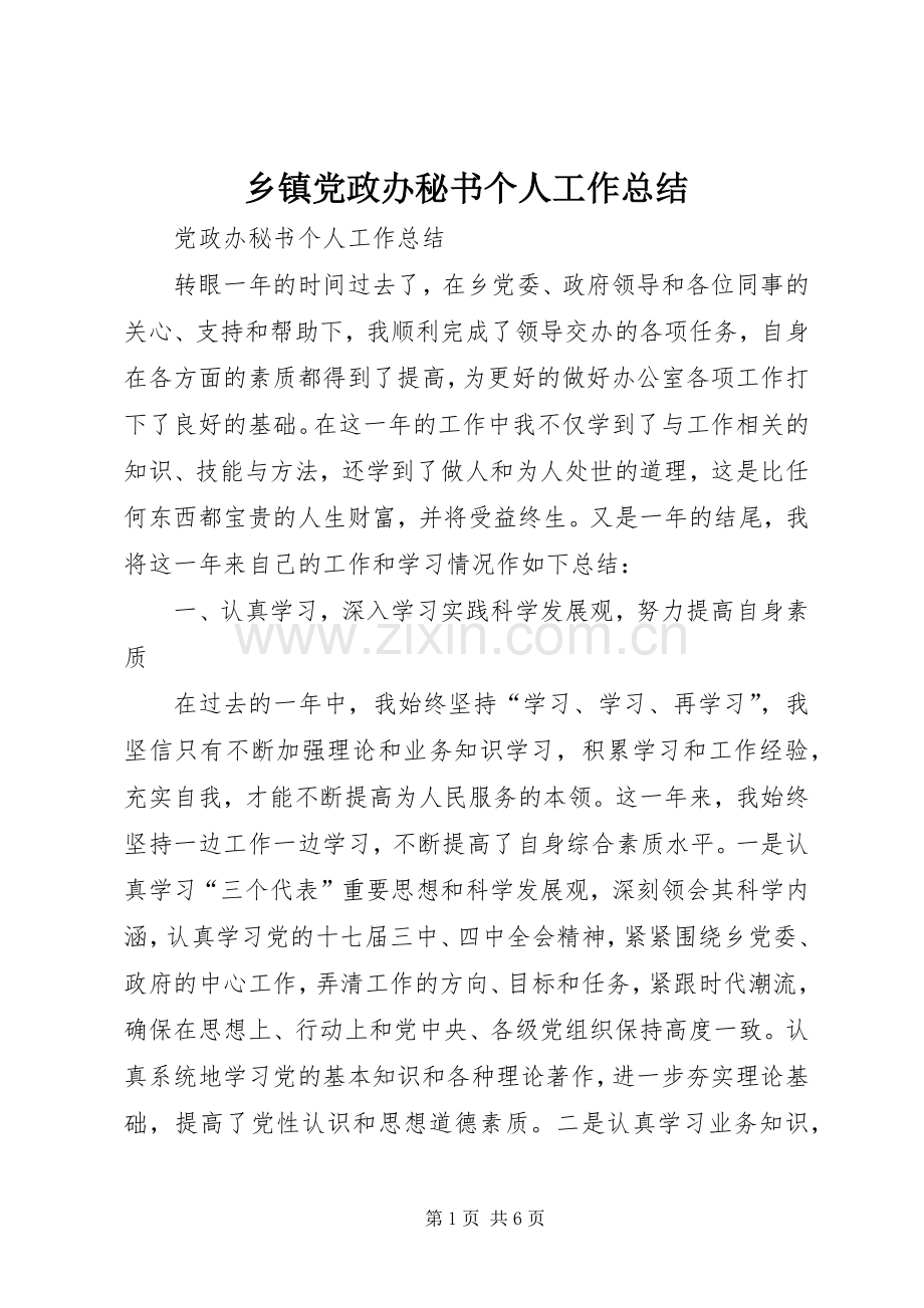 乡镇党政办秘书个人工作总结 .docx_第1页