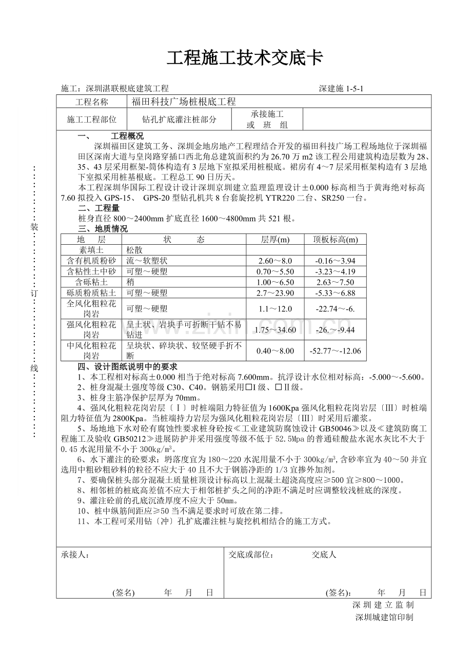 单位工程施工技术交底卡(钻孔).doc_第1页