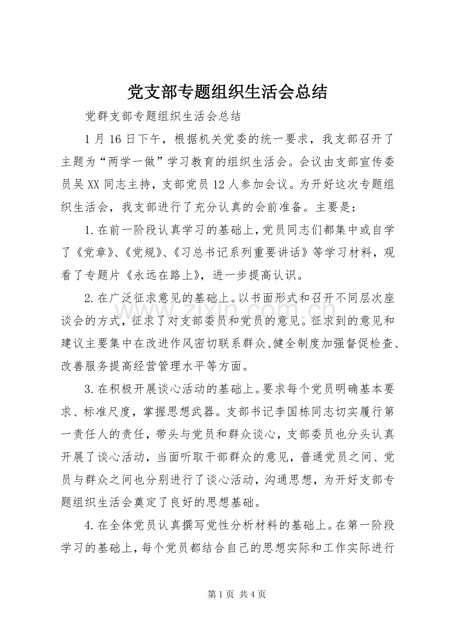 党支部专题组织生活会总结 .docx_第1页