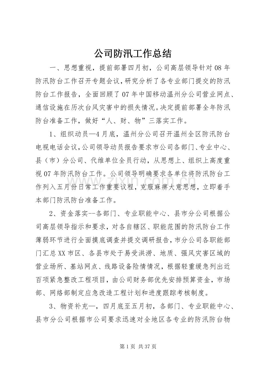 公司防汛工作总结 .docx_第1页