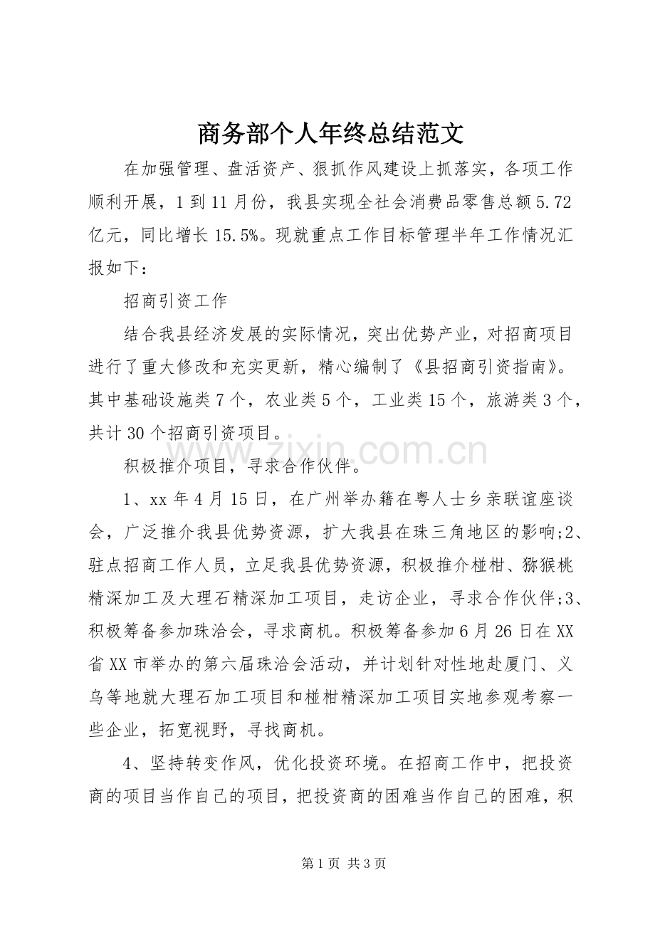 商务部个人年终总结范文 .docx_第1页