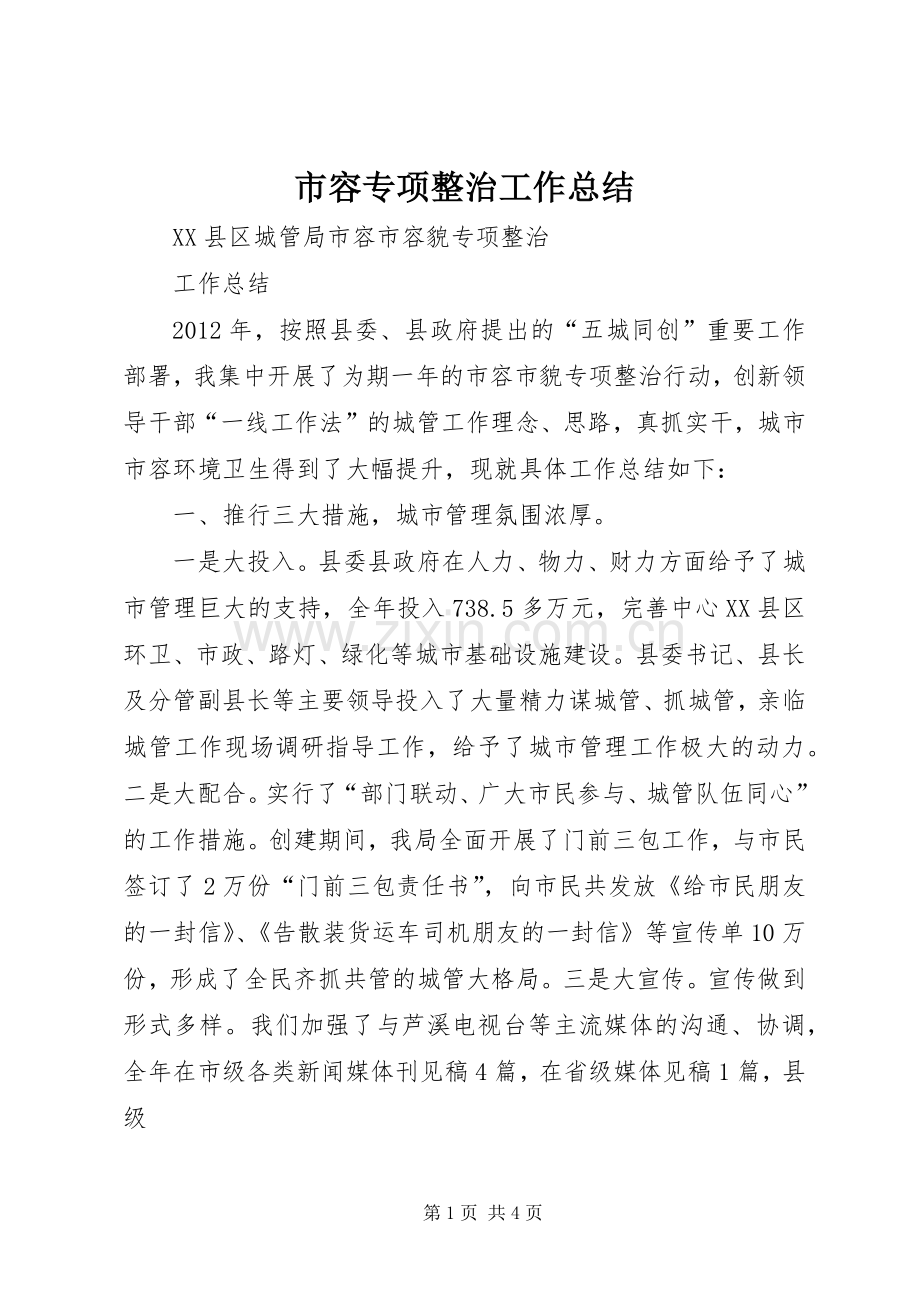 市容专项整治工作总结 .docx_第1页