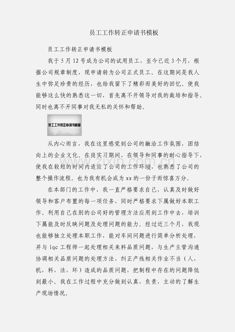 员工工作转正申请书模板.docx_第1页