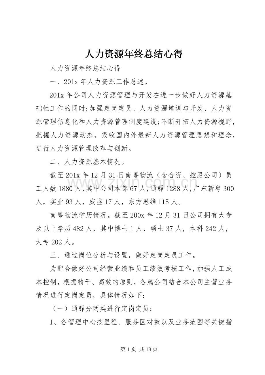 人力资源年终总结心得 .docx_第1页