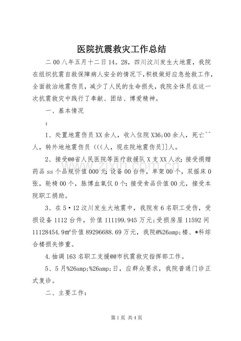 医院抗震救灾工作总结 .docx_第1页